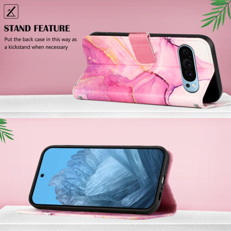 For Google Pixel 9 PT003 Marble Pattern Flip Leather Phone Case(Pink Purple Gold) by buy2fix