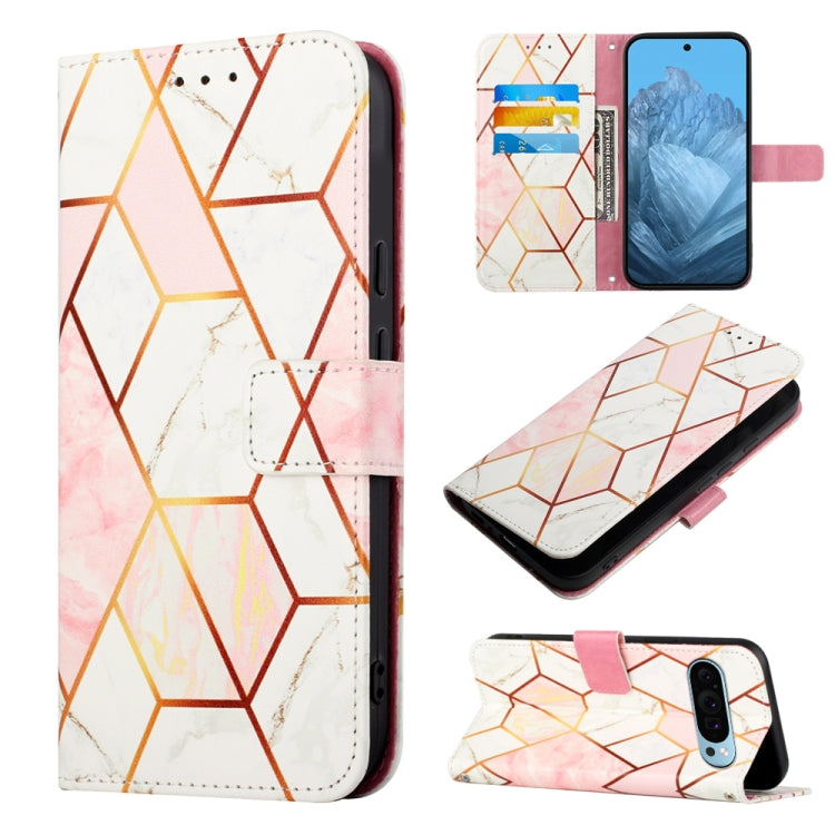 For Google Pixel 9 PT003 Marble Pattern Flip Leather Phone Case(Pink White) by buy2fix