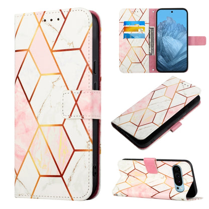 For Google Pixel 9 PT003 Marble Pattern Flip Leather Phone Case(Pink White) by buy2fix