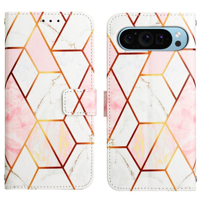 For Google Pixel 9 PT003 Marble Pattern Flip Leather Phone Case(Pink White) by buy2fix