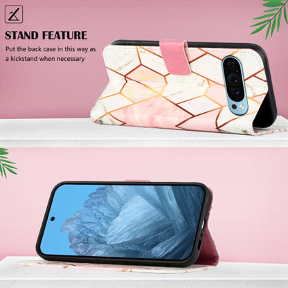 For Google Pixel 9 PT003 Marble Pattern Flip Leather Phone Case(Pink White) by buy2fix
