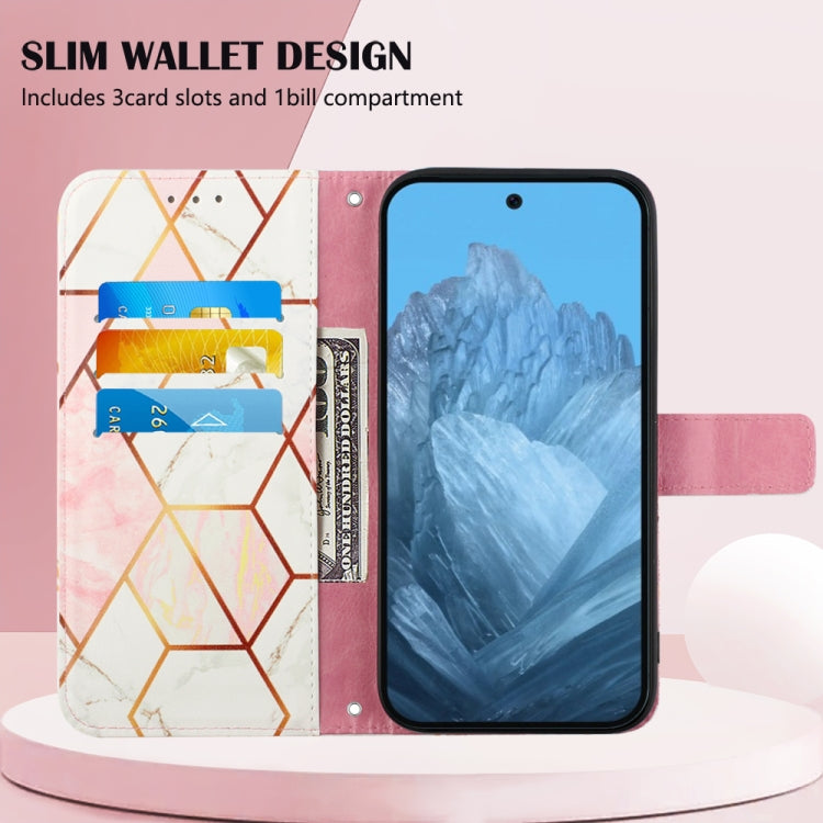 For Google Pixel 9 PT003 Marble Pattern Flip Leather Phone Case(Pink White) by buy2fix