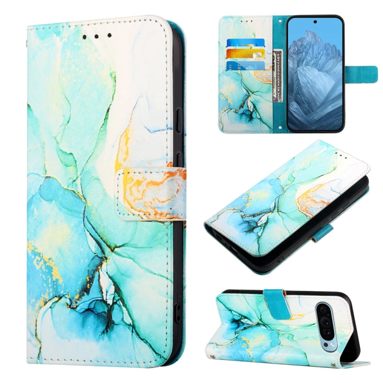 For Google Pixel 9 PT003 Marble Pattern Flip Leather Phone Case(Green) by buy2fix
