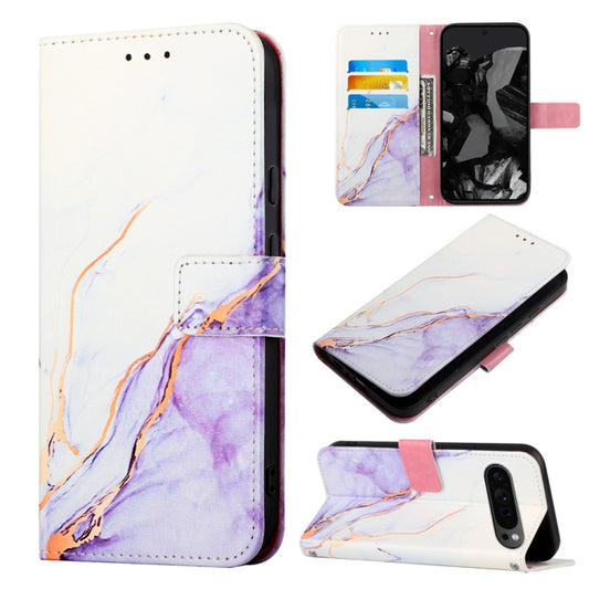 For Google Pixel 9 Pro PT003 Marble Pattern Flip Leather Phone Case(White Purple) by buy2fix