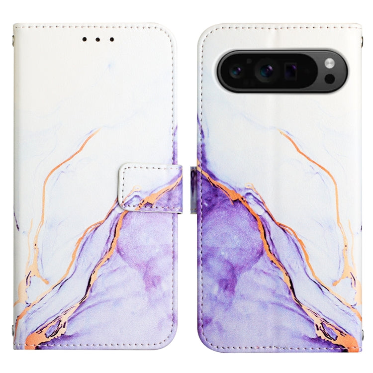 For Google Pixel 9 Pro PT003 Marble Pattern Flip Leather Phone Case(White Purple) by buy2fix