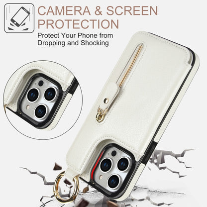 For iPhone 15 Pro Max Litchi Texture Zipper Double Buckle Card Bag Phone Case(White) - iPhone 15 Pro Max Cases by buy2fix | Online Shopping UK | buy2fix