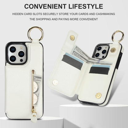 For iPhone 15 Pro Max Litchi Texture Zipper Double Buckle Card Bag Phone Case(White) - iPhone 15 Pro Max Cases by buy2fix | Online Shopping UK | buy2fix
