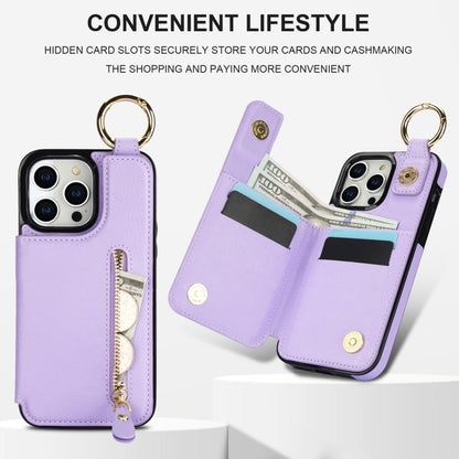 For iPhone 15 Pro Litchi Texture Zipper Double Buckle Card Bag Phone Case(Purple) - iPhone 15 Pro Cases by buy2fix | Online Shopping UK | buy2fix