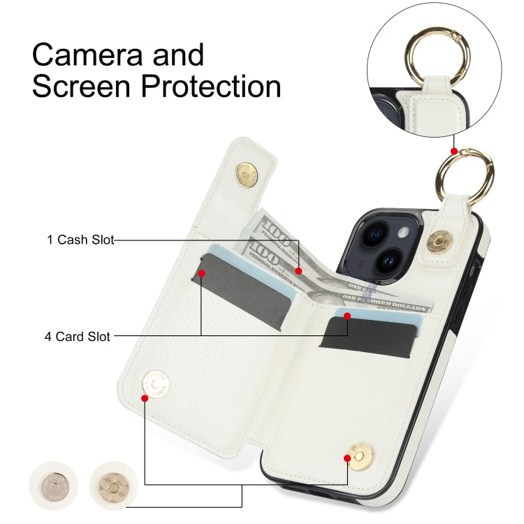 For iPhone 14 Plus Litchi Texture Zipper Double Buckle Card Bag Phone Case(White) - iPhone 14 Plus Cases by buy2fix | Online Shopping UK | buy2fix