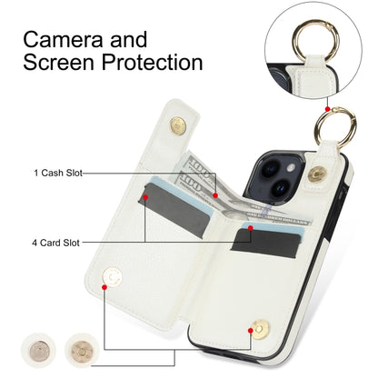 For iPhone 14 Plus Litchi Texture Zipper Double Buckle Card Bag Phone Case(White) - iPhone 14 Plus Cases by buy2fix | Online Shopping UK | buy2fix