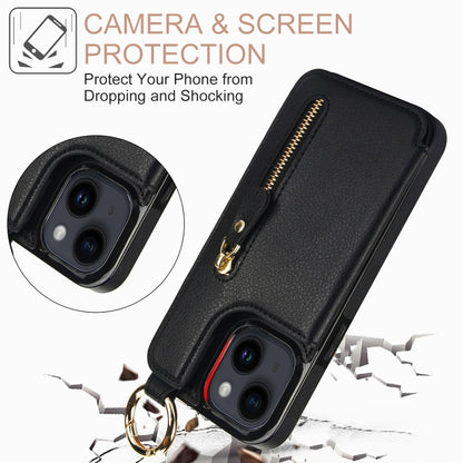 For iPhone 14 Litchi Texture Zipper Double Buckle Card Bag Phone Case(Black) - iPhone 14 Cases by buy2fix | Online Shopping UK | buy2fix