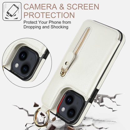 For iPhone 14 Litchi Texture Zipper Double Buckle Card Bag Phone Case(White) - iPhone 14 Cases by buy2fix | Online Shopping UK | buy2fix