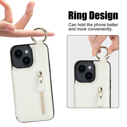 For iPhone 14 Litchi Texture Zipper Double Buckle Card Bag Phone Case(White) - iPhone 14 Cases by buy2fix | Online Shopping UK | buy2fix