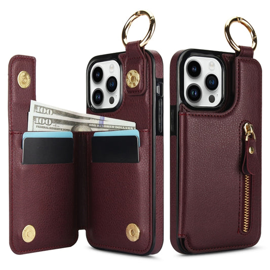 For iPhone 13 Pro Max Litchi Texture Zipper Double Buckle Card Bag Phone Case(Maroon Red) - iPhone 13 Pro Max Cases by buy2fix | Online Shopping UK | buy2fix