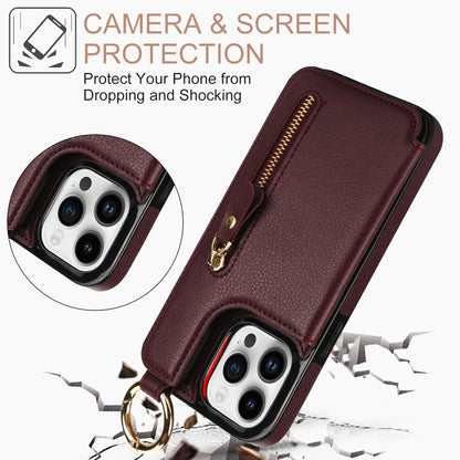 For iPhone 13 Pro Max Litchi Texture Zipper Double Buckle Card Bag Phone Case(Maroon Red) - iPhone 13 Pro Max Cases by buy2fix | Online Shopping UK | buy2fix
