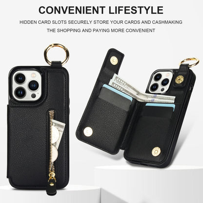 For iPhone 13 Pro Max Litchi Texture Zipper Double Buckle Card Bag Phone Case(Black) - iPhone 13 Pro Max Cases by buy2fix | Online Shopping UK | buy2fix