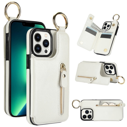 For iPhone 13 Pro Max Litchi Texture Zipper Double Buckle Card Bag Phone Case(White) - iPhone 13 Pro Max Cases by buy2fix | Online Shopping UK | buy2fix