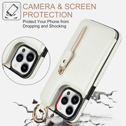 For iPhone 13 Pro Max Litchi Texture Zipper Double Buckle Card Bag Phone Case(White) - iPhone 13 Pro Max Cases by buy2fix | Online Shopping UK | buy2fix