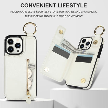For iPhone 13 Pro Max Litchi Texture Zipper Double Buckle Card Bag Phone Case(White) - iPhone 13 Pro Max Cases by buy2fix | Online Shopping UK | buy2fix