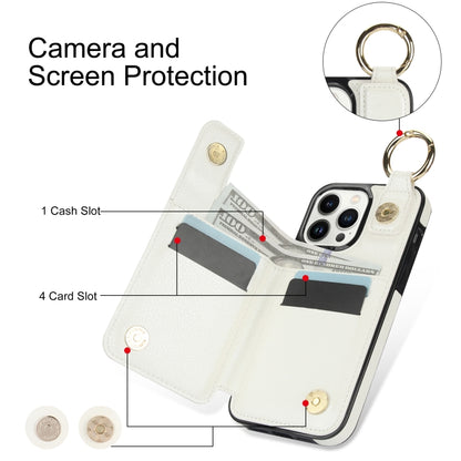 For iPhone 13 Pro Max Litchi Texture Zipper Double Buckle Card Bag Phone Case(White) - iPhone 13 Pro Max Cases by buy2fix | Online Shopping UK | buy2fix