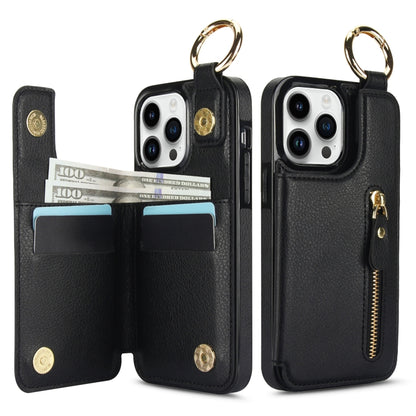 For iPhone 13 Pro Litchi Texture Zipper Double Buckle Card Bag Phone Case(Black) - iPhone 13 Pro Cases by buy2fix | Online Shopping UK | buy2fix