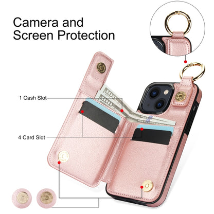 For iPhone 13 Litchi Texture Zipper Double Buckle Card Bag Phone Case(Rose Gold) - iPhone 13 Cases by buy2fix | Online Shopping UK | buy2fix