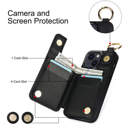 For iPhone 13 Litchi Texture Zipper Double Buckle Card Bag Phone Case(Black) - iPhone 13 Cases by buy2fix | Online Shopping UK | buy2fix
