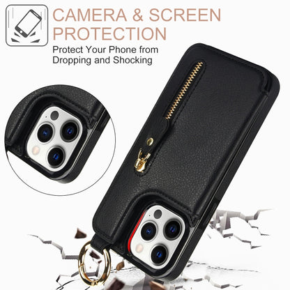 For iPhone 12 Pro Litchi Texture Zipper Double Buckle Card Bag Phone Case(Black) - iPhone 12 / 12 Pro Cases by buy2fix | Online Shopping UK | buy2fix