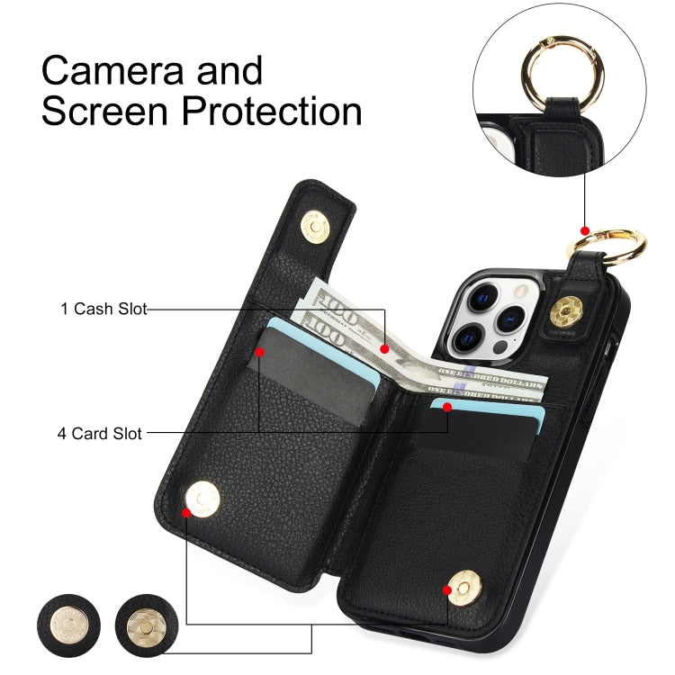 For iPhone 12 Pro Litchi Texture Zipper Double Buckle Card Bag Phone Case(Black) - iPhone 12 / 12 Pro Cases by buy2fix | Online Shopping UK | buy2fix