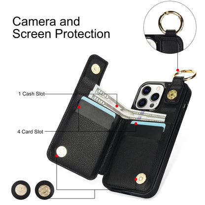 For iPhone 12 Pro Litchi Texture Zipper Double Buckle Card Bag Phone Case(Black) - iPhone 12 / 12 Pro Cases by buy2fix | Online Shopping UK | buy2fix