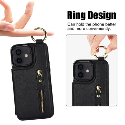 For iPhone 12 mini Litchi Texture Zipper Double Buckle Card Bag Phone Case(Black) - iPhone 12 mini Cases by buy2fix | Online Shopping UK | buy2fix
