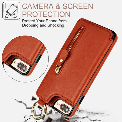 For iPhone 8 Plus / 7 Plus Litchi Texture Zipper Double Buckle Card Bag Phone Case(Brown) - More iPhone Cases by buy2fix | Online Shopping UK | buy2fix