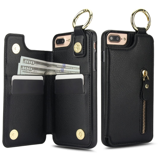 For iPhone 8 Plus / 7 Plus Litchi Texture Zipper Double Buckle Card Bag Phone Case(Black) - More iPhone Cases by buy2fix | Online Shopping UK | buy2fix
