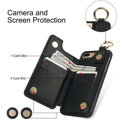 For iPhone 8 Plus / 7 Plus Litchi Texture Zipper Double Buckle Card Bag Phone Case(Black) - More iPhone Cases by buy2fix | Online Shopping UK | buy2fix