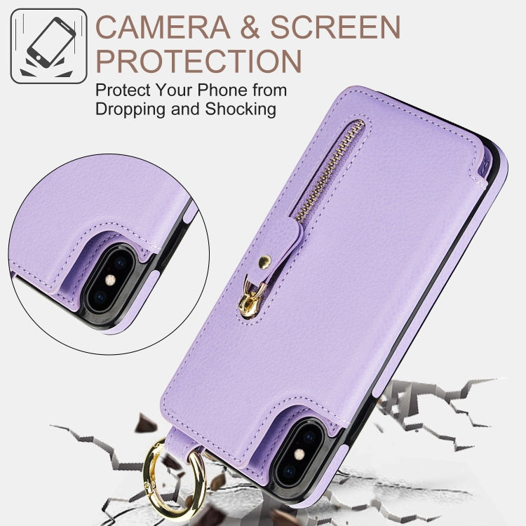 For iPhone XS / X Litchi Texture Zipper Double Buckle Card Bag Phone Case(Purple) - More iPhone Cases by buy2fix | Online Shopping UK | buy2fix