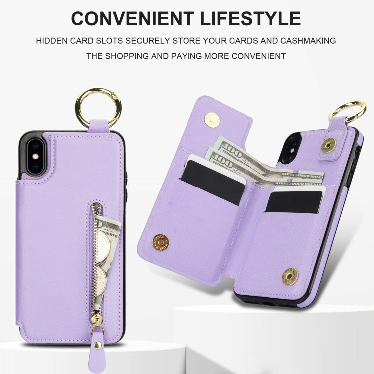 For iPhone XS / X Litchi Texture Zipper Double Buckle Card Bag Phone Case(Purple) - More iPhone Cases by buy2fix | Online Shopping UK | buy2fix