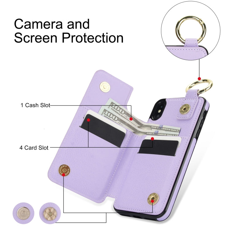 For iPhone XS / X Litchi Texture Zipper Double Buckle Card Bag Phone Case(Purple) - More iPhone Cases by buy2fix | Online Shopping UK | buy2fix