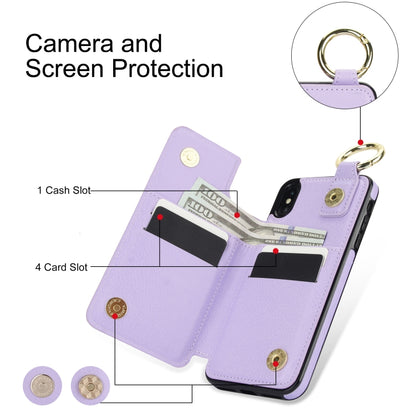 For iPhone XS / X Litchi Texture Zipper Double Buckle Card Bag Phone Case(Purple) - More iPhone Cases by buy2fix | Online Shopping UK | buy2fix