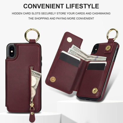For iPhone XS / X Litchi Texture Zipper Double Buckle Card Bag Phone Case(Maroon Red) - More iPhone Cases by buy2fix | Online Shopping UK | buy2fix