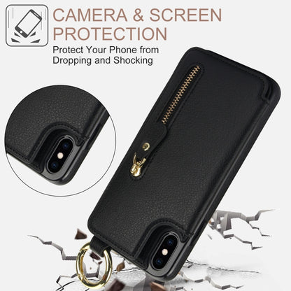 For iPhone XS / X Litchi Texture Zipper Double Buckle Card Bag Phone Case(Black) - More iPhone Cases by buy2fix | Online Shopping UK | buy2fix