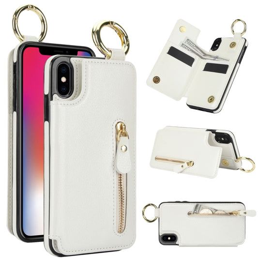 For iPhone XS / X Litchi Texture Zipper Double Buckle Card Bag Phone Case(White) - More iPhone Cases by buy2fix | Online Shopping UK | buy2fix
