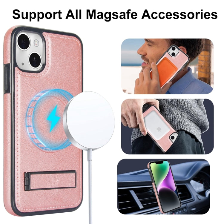 For iPhone 14 Retro Leather Invisible Stand MagSafe Phone Case(Rose Gold) by buy2fix