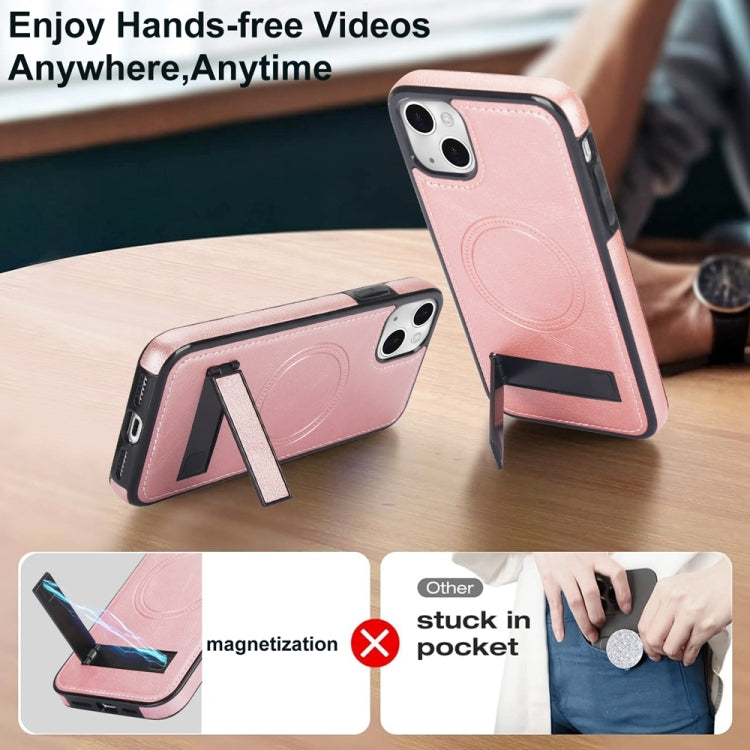 For iPhone 14 Retro Leather Invisible Stand MagSafe Phone Case(Rose Gold) by buy2fix