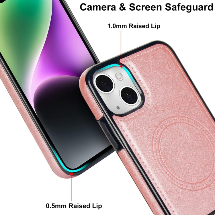 For iPhone 14 Retro Leather Invisible Stand MagSafe Phone Case(Rose Gold) by buy2fix