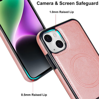For iPhone 14 Retro Leather Invisible Stand MagSafe Phone Case(Rose Gold) by buy2fix