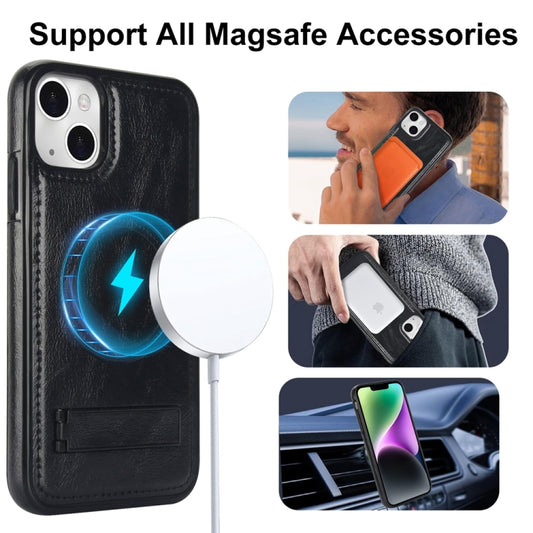 For iPhone 13 Retro Leather Invisible Stand MagSafe Phone Case(Black) by buy2fix