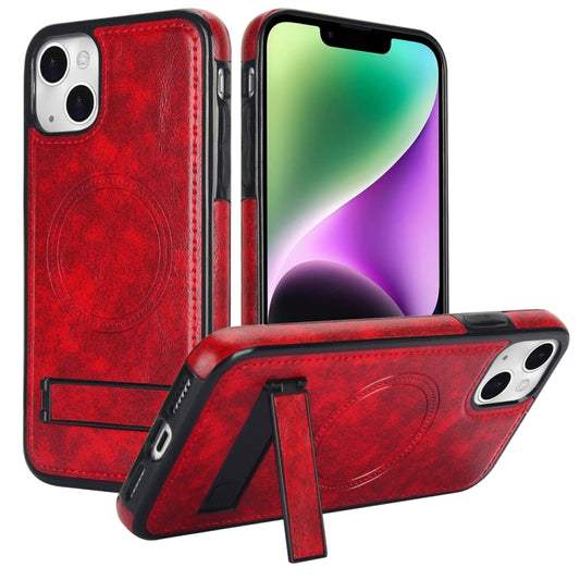 For iPhone 13 mini Retro Leather Invisible Stand MagSafe Phone Case(Red) by buy2fix