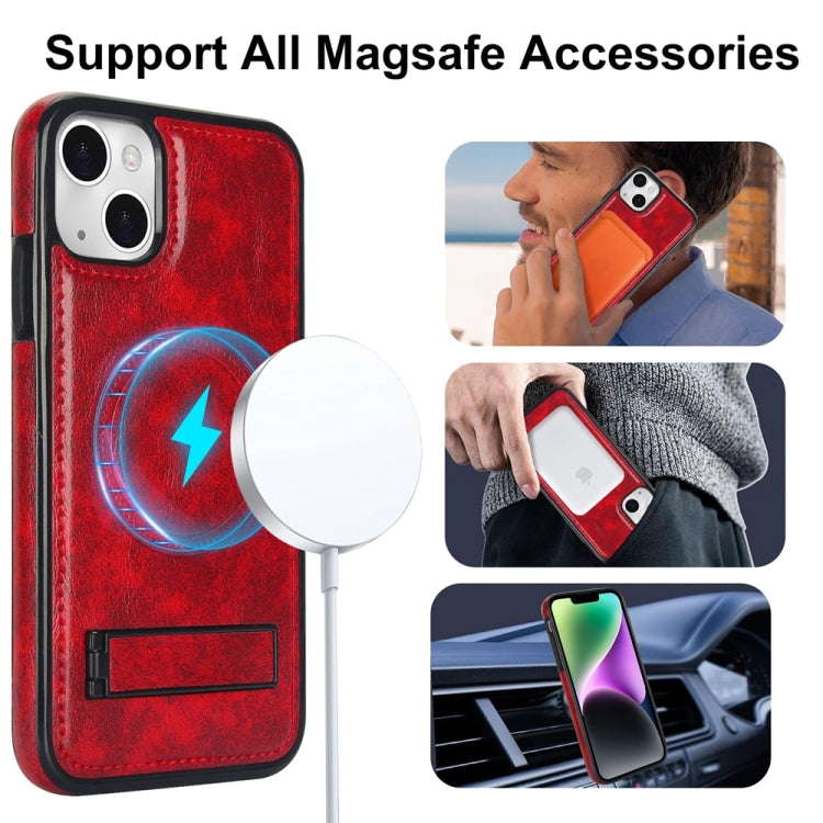 For iPhone 13 mini Retro Leather Invisible Stand MagSafe Phone Case(Red) by buy2fix
