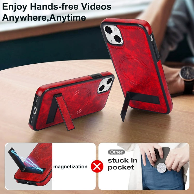 For iPhone 13 mini Retro Leather Invisible Stand MagSafe Phone Case(Red) by buy2fix