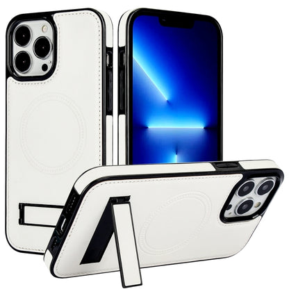 For iPhone 13 Pro Max Retro Leather Invisible Stand MagSafe Phone Case(White) by buy2fix